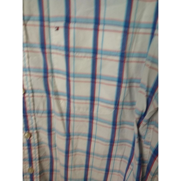 tommy hilfiger Long Sleeve White Blue Red Plaid Pocket Button Shirt. Size L - Picture 5 of 10